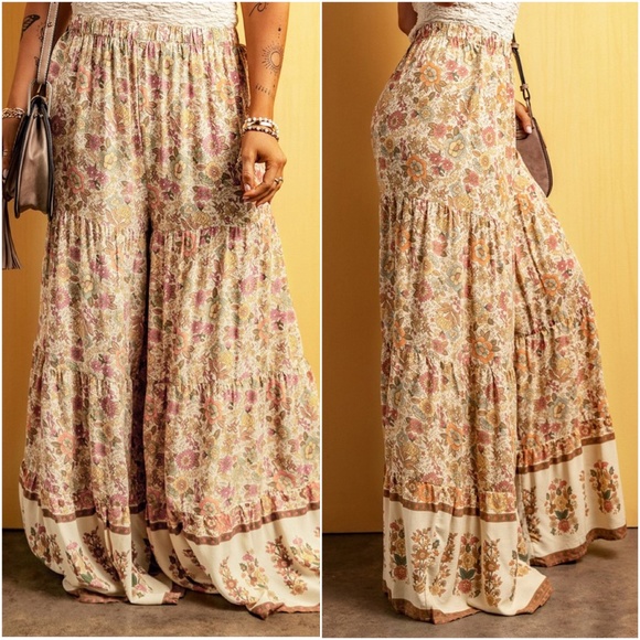 Pants - 031 Boho Floral Patchwork Print Wide leg Pants